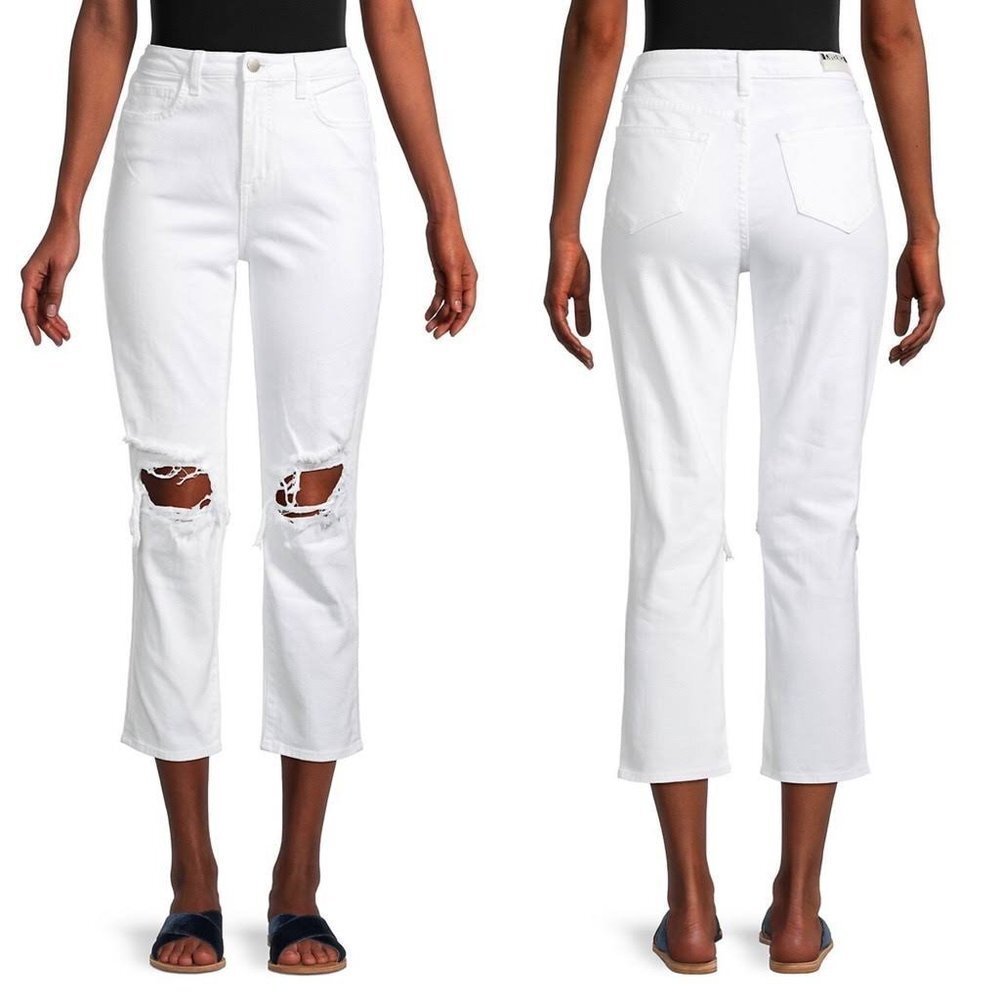 L'AGENCE Audrina Ripped Straight-Leg High Rise Cropped Jeans 28